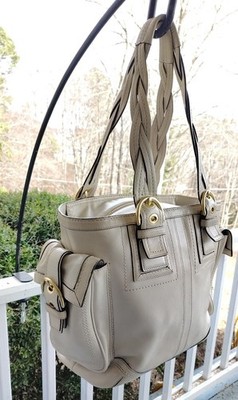 COACH LARGE 10049 Soho Y2K Light Beige/Cream Leather Tote Braided