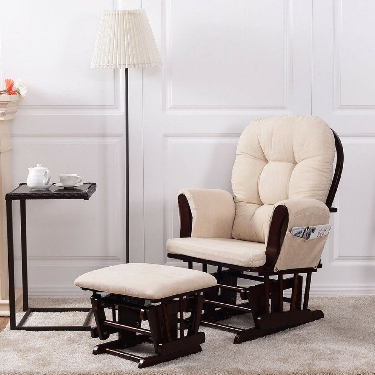 Glider & Ottoman Set W/ Cushion Beige