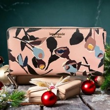 Kate Spade Cameron Paper Rose Continental Zip Wallet Dusty Pink Floral Leather