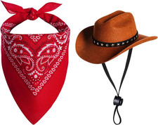 Pet Cowboy Costume Halloween Costumes for Dogs Cat Cowboy Hat with Bandana Sc...