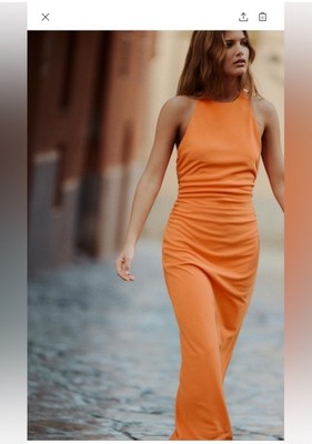 orange halter dress zara Zara Open Back Halter Dress Orange Size S