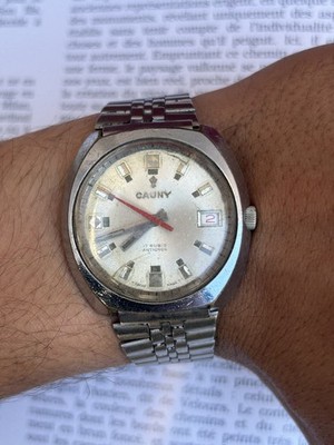 Cauny Prima Vintage Watch Automatic 17 Rubis Date Swiss Made Rare Men Wristwatch