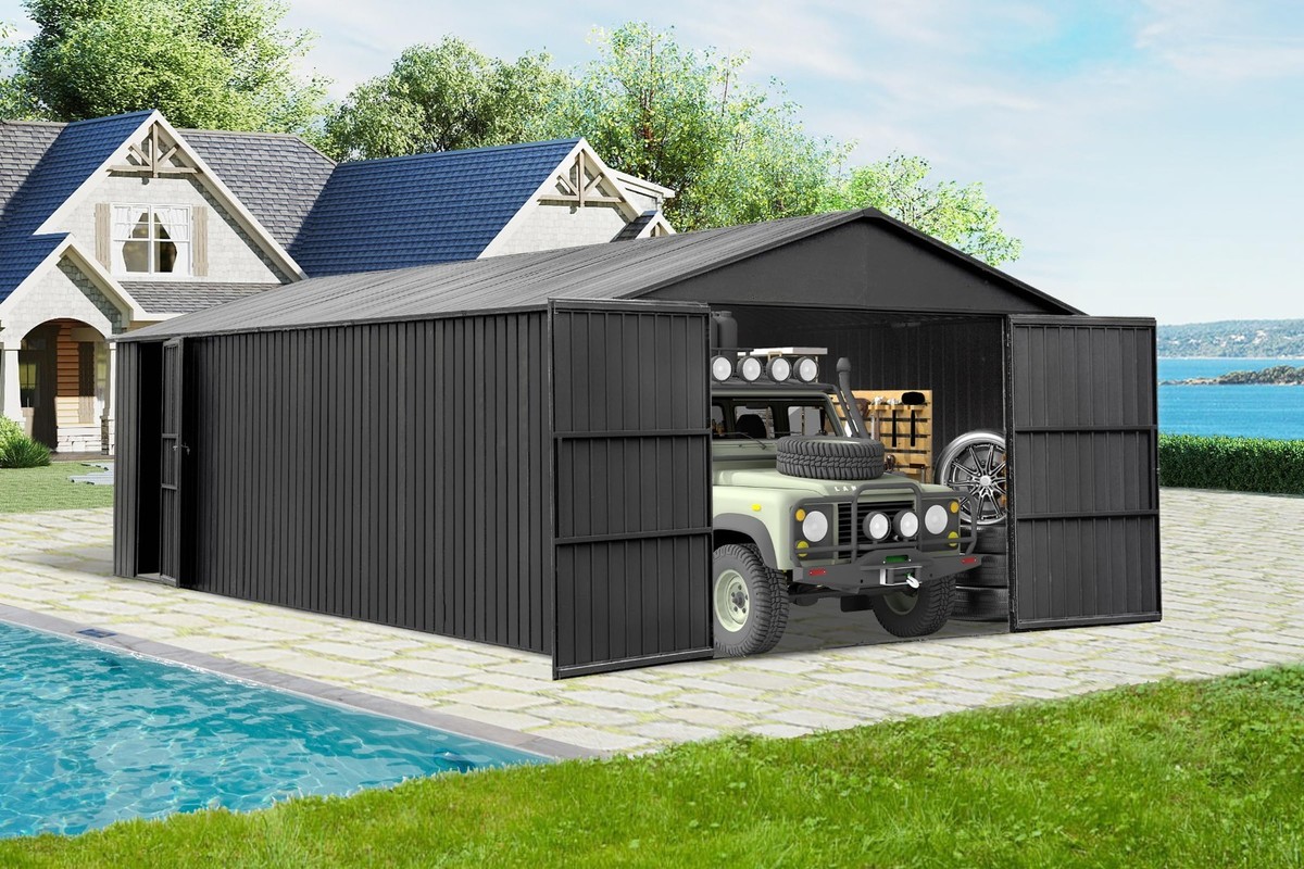12x25 FT Outdoor Metal Garage Shed Extra Large Car Shelter w