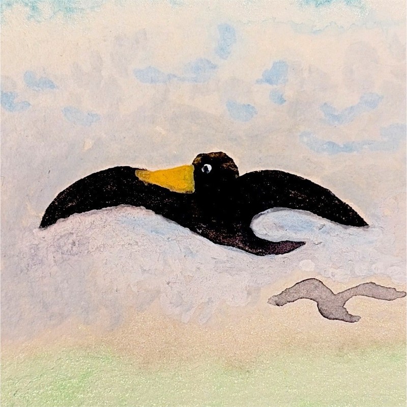 ACEO Original Watercolor Birds Seascape Clouds on Paper Signed Unframed