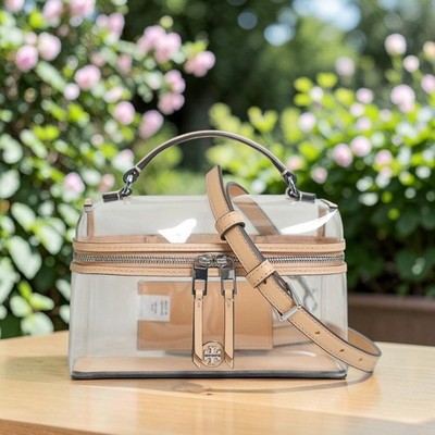 Tory Burch Rory Clear Vanity Bag Crossbody Brushed Almond NWT Authentic