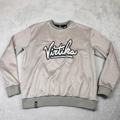 Virtika Silver Script Logo Snowboarding Ski Fleece Lined Crewneck Sweater Men L