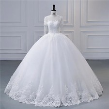 White Luxury A Line Wedding Dress Classic Lace Ball Gown Real Photo Bridal Gowns