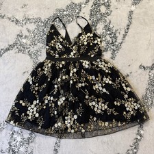 Express Dress Womens Sz 12 Black Gold Lace Embroidered Lined Mini Homecoming