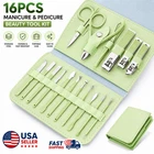 Men Women 16PCS Nail Clipper Kit Manicure Pedicure Set Stainless Steel Grooming