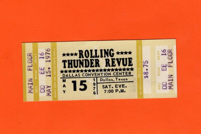 1976 Bob Dylan Rolling Thunder Revue Unused Concert Ticket, Dallas, TX, Desire