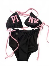Victoria's Secret PINK Triangle Bikini Set Black Pink Medium