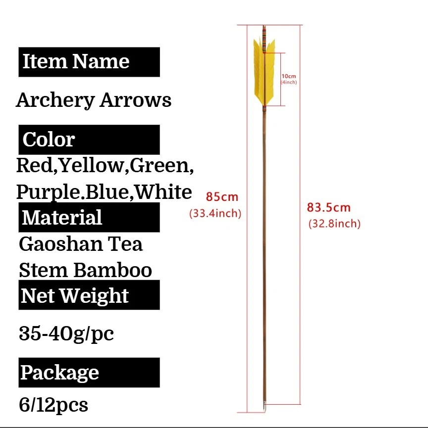 6/12Pcs Bamboo Arrows 33" Flu Flu Feathers Longbow Recurve Bow Archery Hunting - Image 2 of 4
