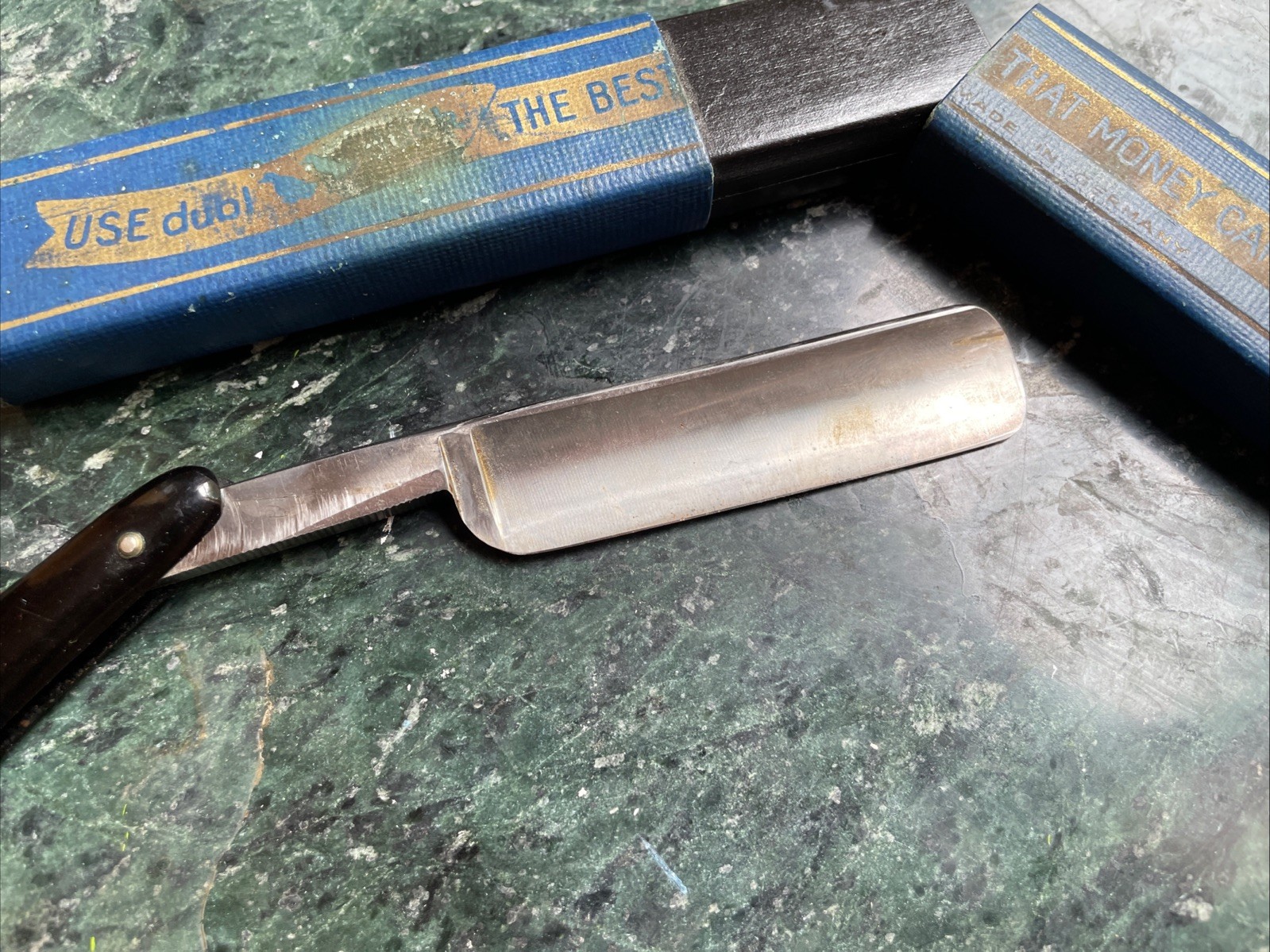 Vintage 11/16” Dubl Duck Straight Cut Throat Razor Solingen Germany Box Black