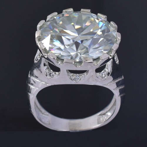 Grande 10 KT Bianco Sporco Trattato Diamante Anello IN Pesante Setting per Uomo - Foto 3 di 7