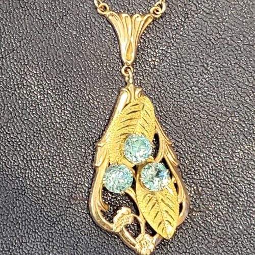 ESEMCO 10k Tri Color Yellow Gold Necklace Triple Stone Blue Topaz 1930's Estate - Picture 3 of 9