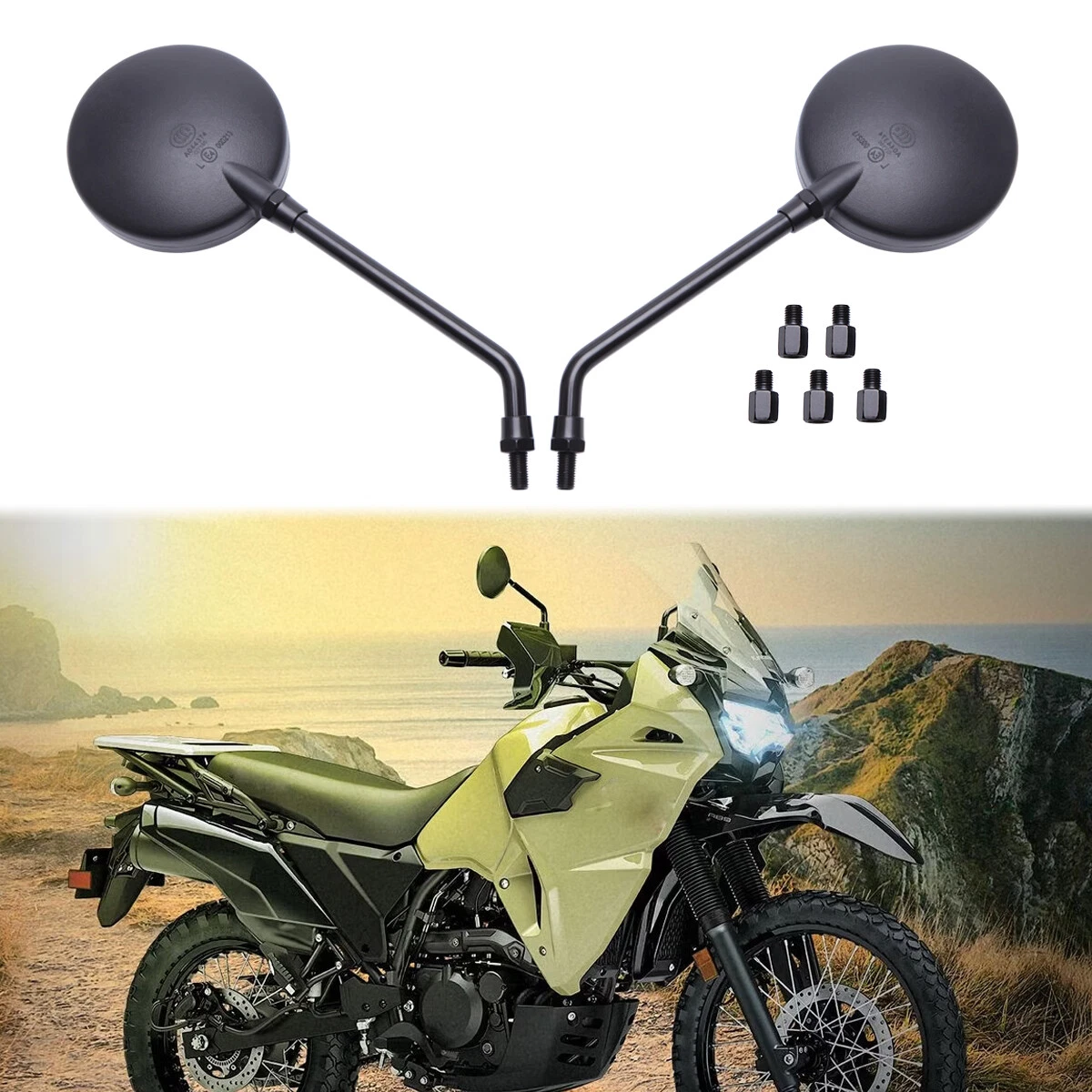 For Kawasaki KLR650 KLR 250 650 4" Round Side Mirrors Long Stem Black Rearview