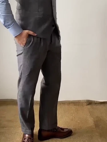 Men's coarse woolen formal pants retro adjustable waist pants 28-44- - Bild 4 von 22