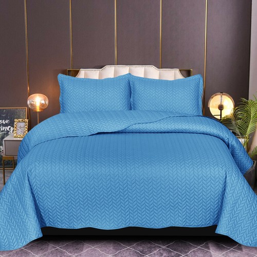 3 Piece Embossed Quilted Bedspread Throw Single Double King Size Bedding Set - Picture 18 of 33