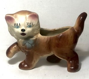 Vintage Cat Planter 5”h X 6 1/2”w.  Minor Flaw In Glaze Back Top