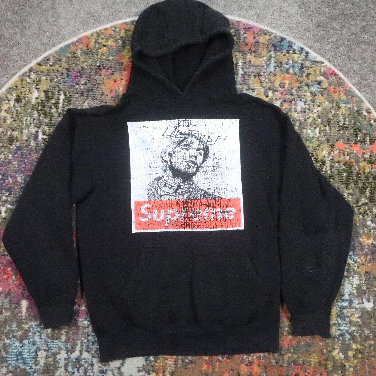 Sweat à capuche Supreme Lil Peep homme M noir polaire artiste rappeur streetwear vieilli