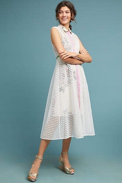 tracy reese midi dress Anthropologie Tracy Reese CHERRY BLOSSOM SHIRTDRESS Midi White Ivory Floral  Sz 0