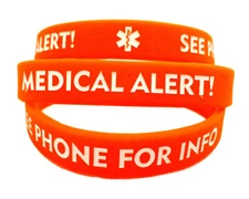 CLEARANCE! Red Medical Alert! See Phone for Info Silicone Bracelet (Lot of 2)