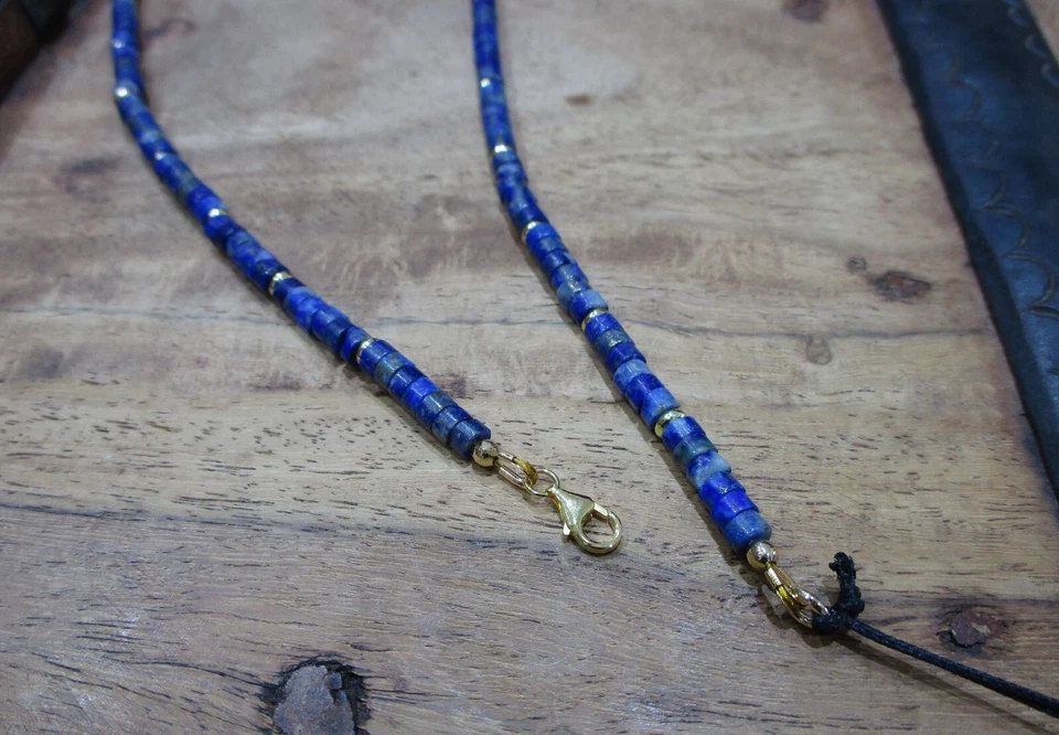 collana unisex lapislazzuli argento 925 placcato oro 18k minerale blu autentico - Immagine 3 di 4