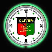 15" Oliver Tractor Farm Machinery Sign Green Double Neon Wall Clock Man Cave