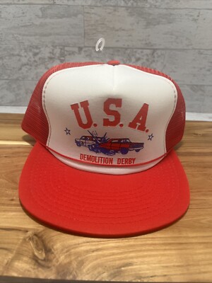 Vintage 70's - 80's Demolition Derby USA Mesh Trucker Snapback Hat - NEW