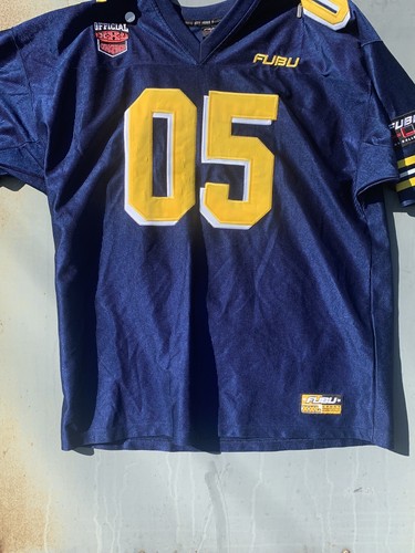 VTG Fubu O5 The Collection Jersey XL Dark Blue Yellow Lettering