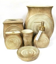 NEW RAYMOND WAITES 6 PC SET 3D BEIGE RESIN SOAP DISPENSER,TRASH BIN,NAPKIN,DISH