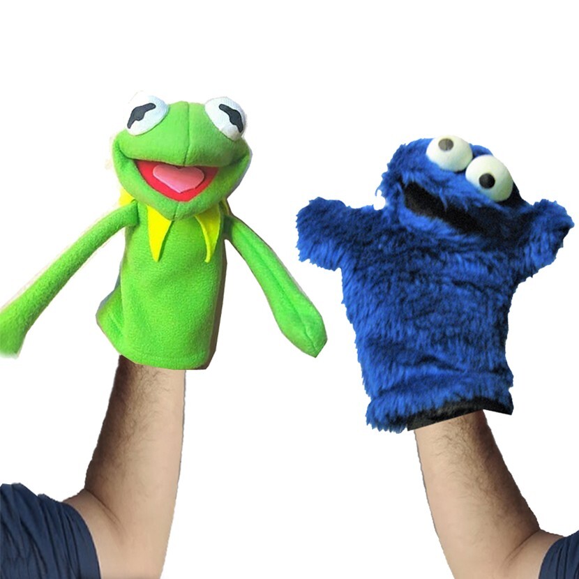 KERMIT + COOKIE MOSNTER 2 MUPPETS GUANTE DE MANO TÍTERES CALLE SÉSAMO MUPPET