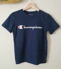 CHAMPION Logo Dark Blue T-Shirt Unisex Children Medium Cotton Tee Athletic Wear