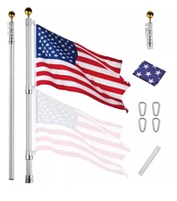 Apluschoice 25 Ft Telescopic Flagpole Kit – Ball Top – Holds 2 Flags – NEW