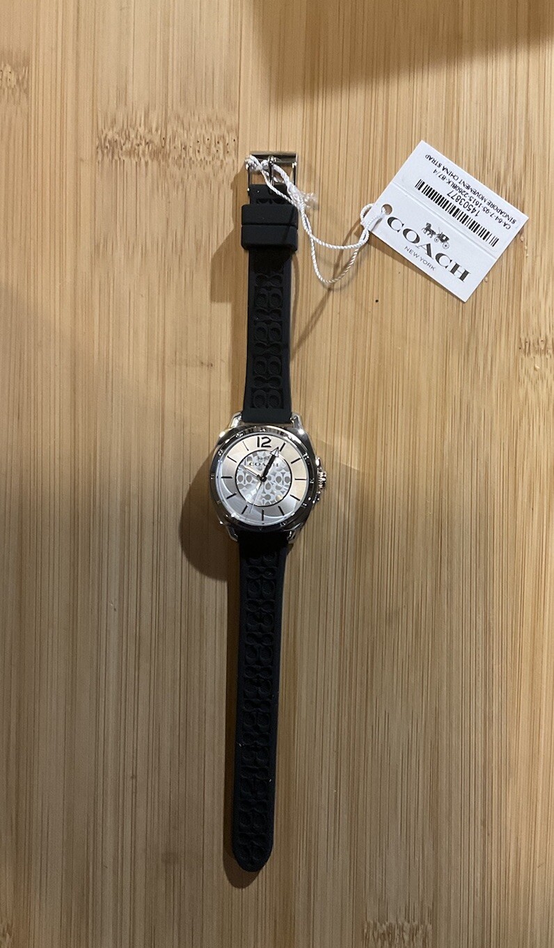 Coach Boyfriend 14503877 Silver Logo Dial Black Silicone Band  