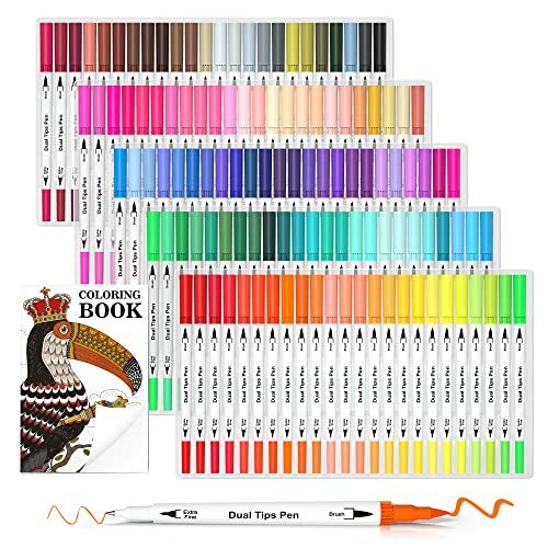 BRUSH PENS Dual Tips Art Markers Fine Point Pen Coloring Book 120 Colors LELIX