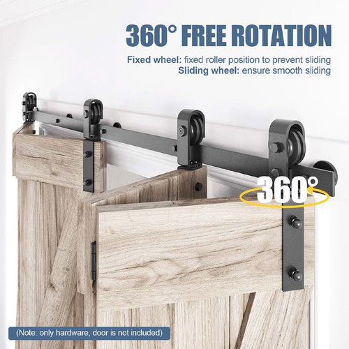 5FT Sliding Barn Door Hardware Closet Track Kit for Double Door Black - Picture 7 of 8