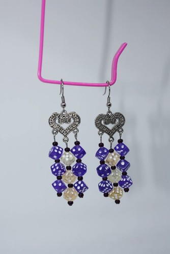 handmade beaded Chandelier dice earrings D&D Dungeons and Dragons geek Nerd - Picture 4 of 6