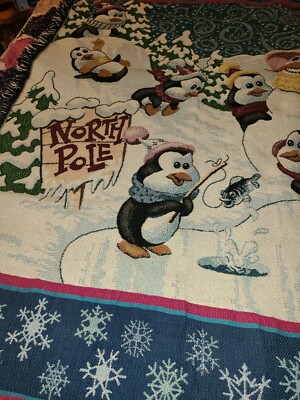 Vintage GOODWIN WEAVERS Woven Tapestry Throw Blanket Penguin North