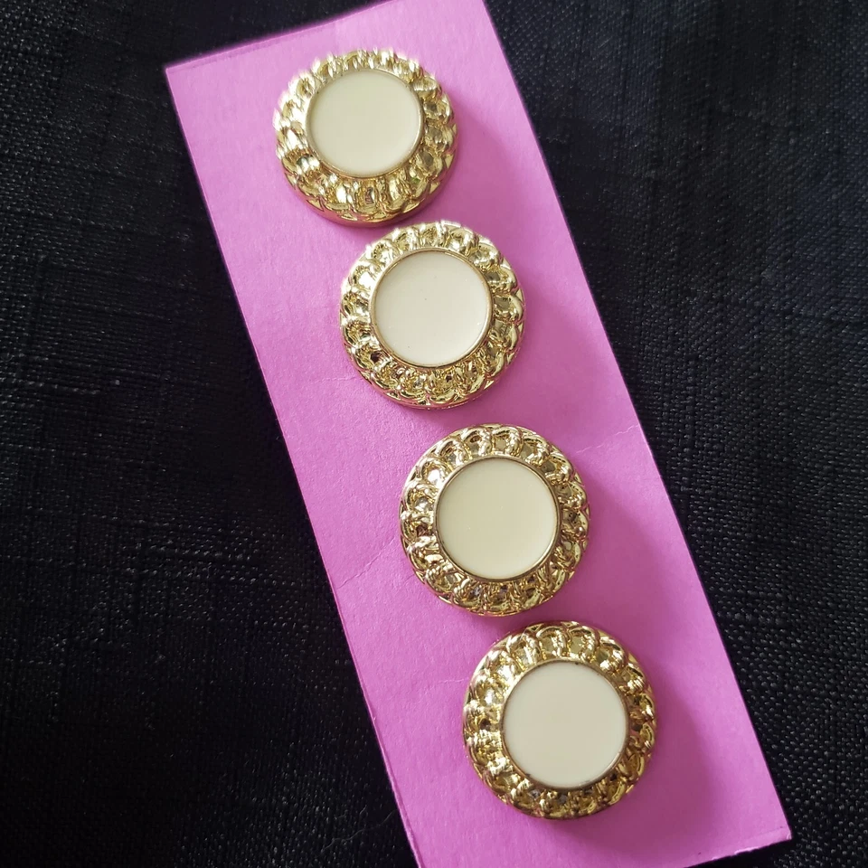 4x Vintage 21mm Gold-Tone Cream-Colored Enamel Round Shank Button Military Dress - Image 2 of 4