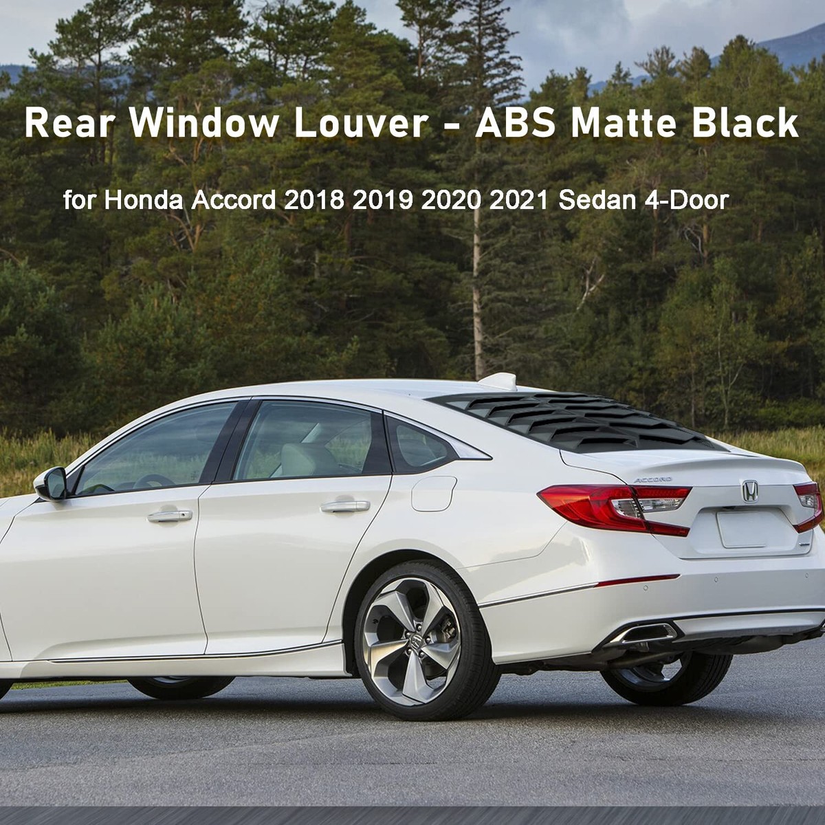 Rear Window Louver Sun Shade For 2018-2022 Honda Accord Sedan - Matte Black ABS, OEM Fit, 3M Tape Install