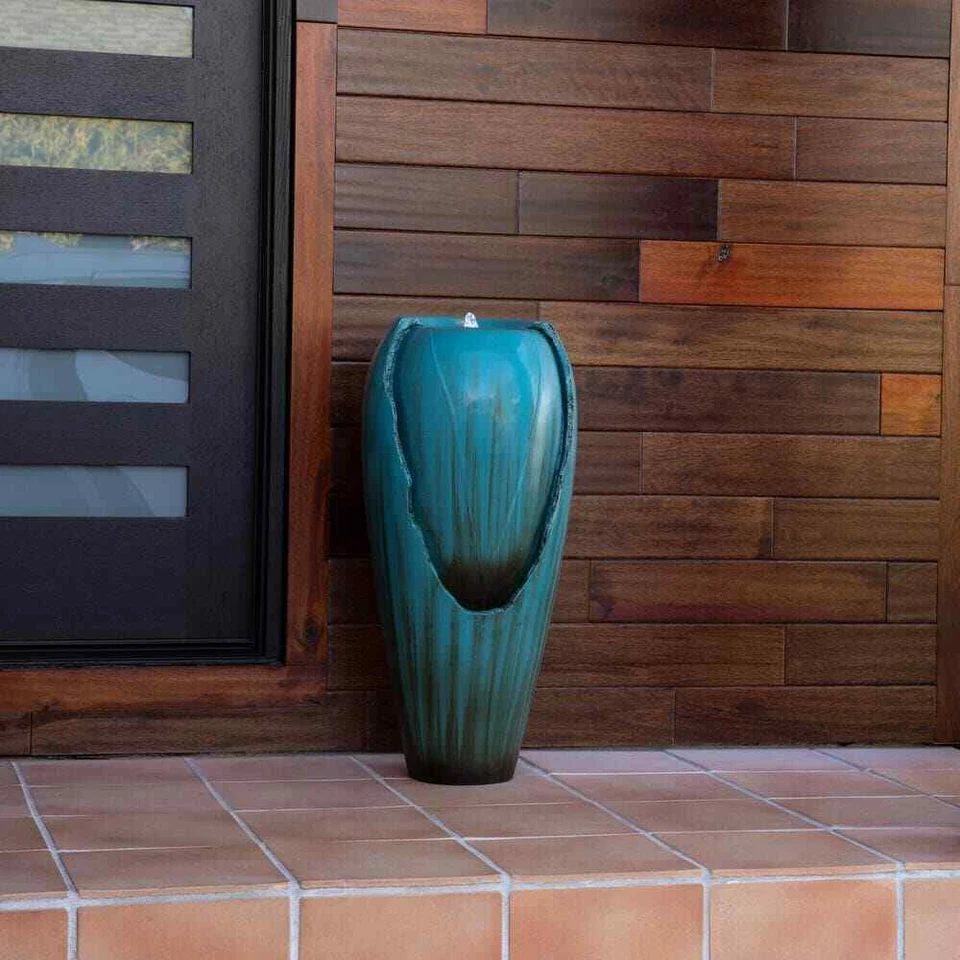 Alpine Corporation Tarro de Agua Fuente Turquesa LED Resistente a la Intemperie 33 pulgadas de Alto Foto 2 de 4