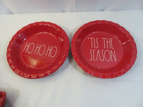 RAE DUNN Holiday Christmas HO HO HO Tis The Season Red Pie Plates - Picture 1 of 1