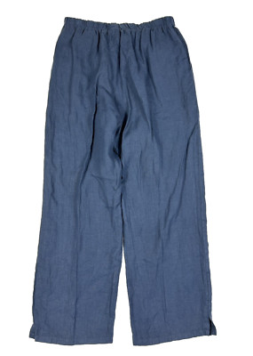 Match Point Small Linen Pants USA Straight Leg Pockets Pull On Navy Pre Shrunk