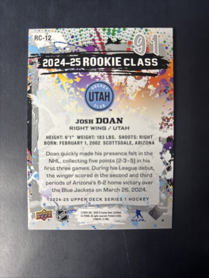 Carte Upper Deck Artifacts 2024-25 - Josh Doan Gold Materials /499 (Arizona Coyotes)