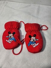 Vintage Red Mickey Mouse Toddler Mittens Size 2 / 4 Walt Disney Productions