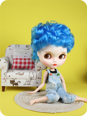 12'' Factory blythe Doll 1/6 BJD Short blue curly hair new matte face carved lips