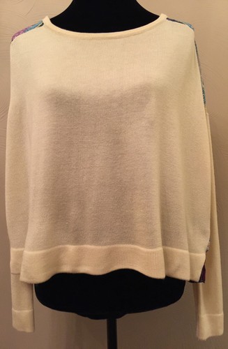Kirra Womens Cropped Sweater Sz Small Ivory Multi Sheer Back Panel Long Sleeve - 第 1/8 張圖片