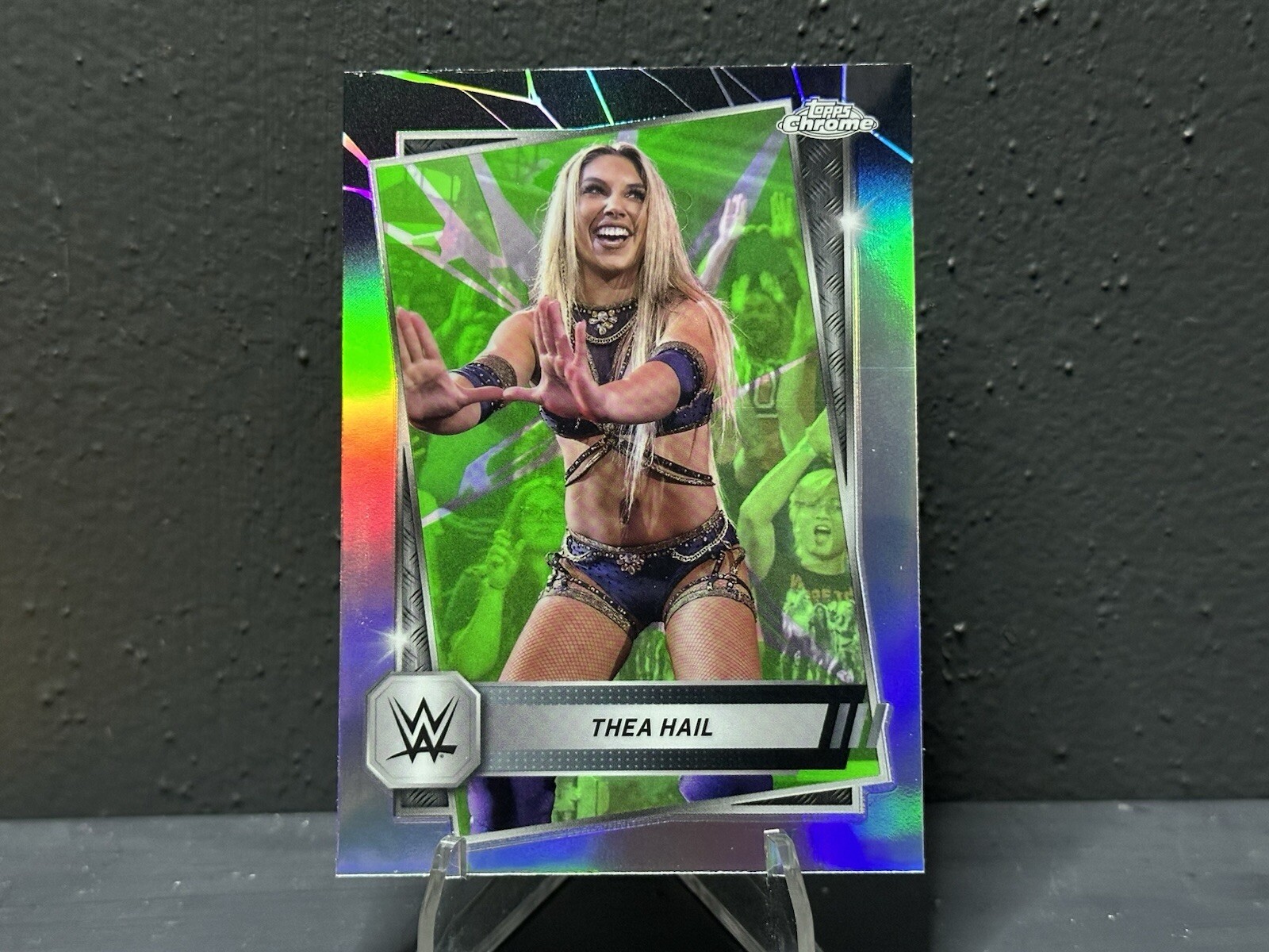Thea Hail 2025 Topps Chrome WWE Neon Green and Black Refractor Parallel #81 NXT