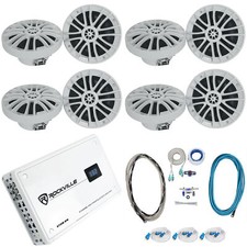8 Rockville RM-PREMIUM-65 WHITE 6.5" 600w Marine Boat Speakers 8-Channel Amp